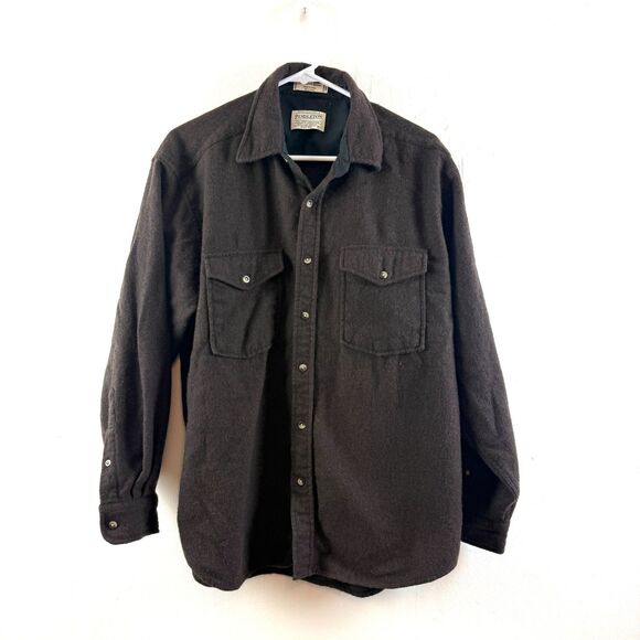 Pendleton Outdoor Shirt Mens Large 100% Pure virgin Wool Long Sleeve Brown - Picture 1 of 9